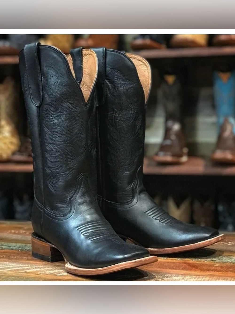 NWOT! Tanner Mark Black Leather Women's Heeled Cowboy Boots